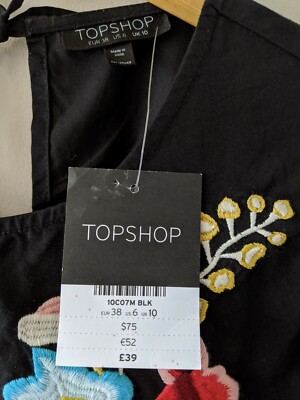Topshop Embroidered Floral Midi Dress Cotton 3/4 Sleeve Size 6 New With Tag  | eBay