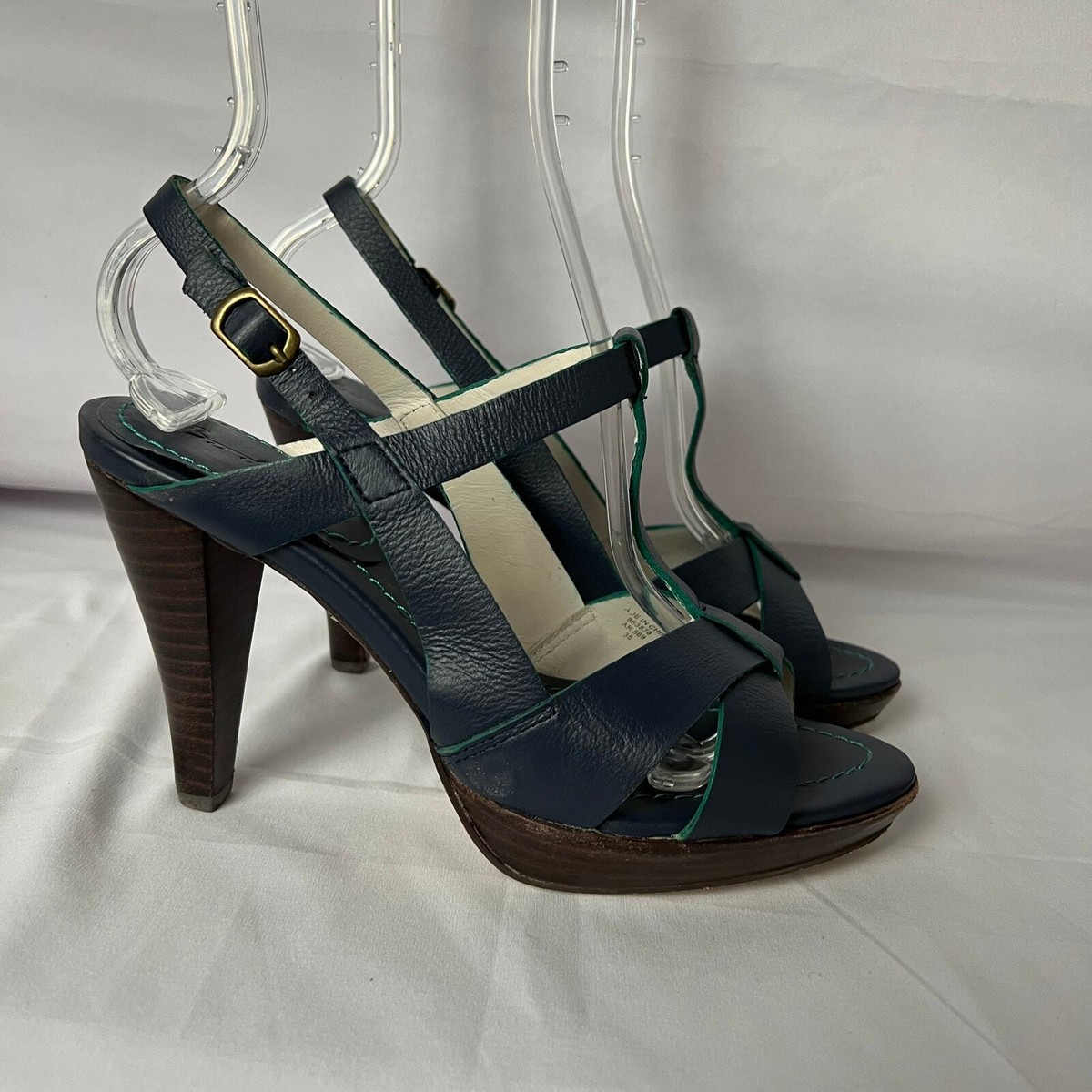 Boden Navy Blue Leather Strappy Open Toe Heels Women’s Size 38 Summer Sandal - Main Image