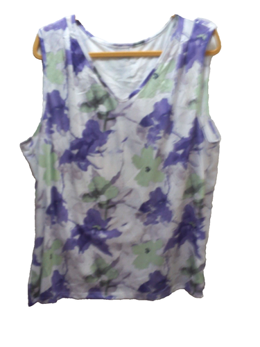 Neu Damen Blumendruck (violett, grün, weiß) Tunika Tank Top Größe 4XL