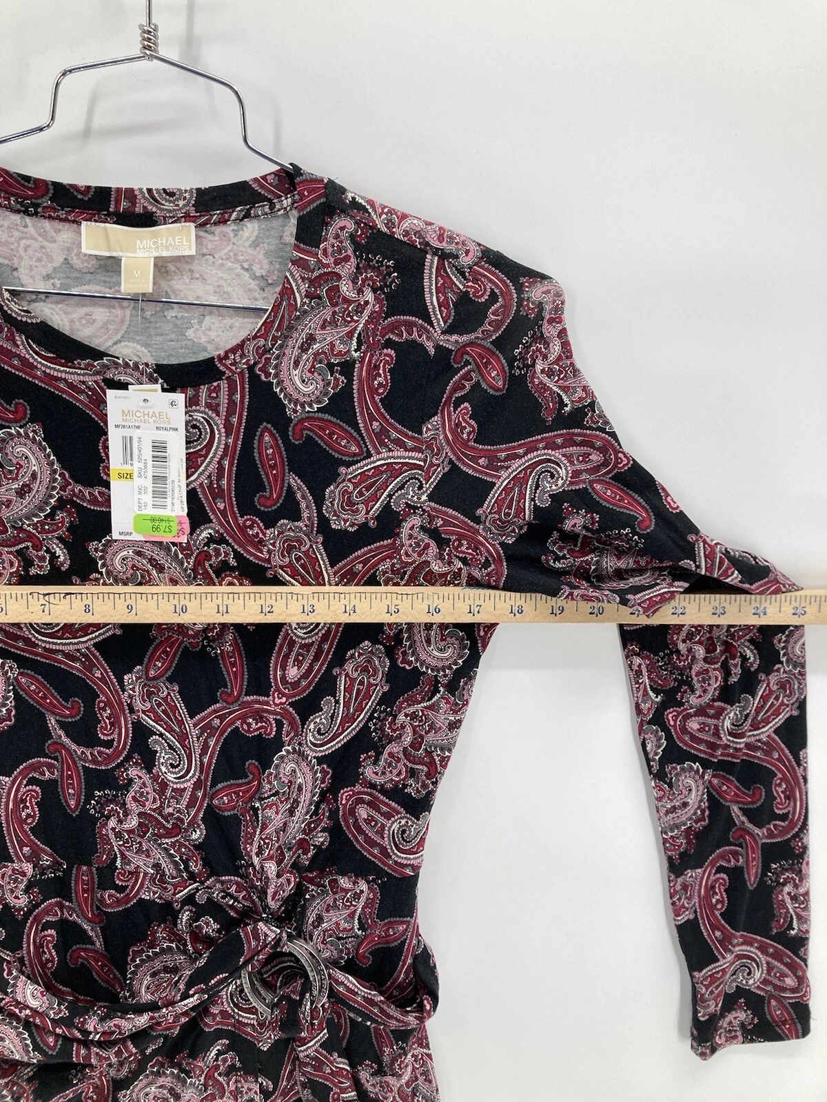 Abito donna Michael Kors sopra il ginocchio finto avvolgente taglia media stampa paisley nuovo con etichetta