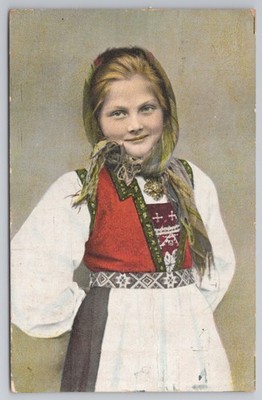 Norweger Mädchen Trachten Bunad Volkstracht [Norwegen] 1908 Mittet & Co