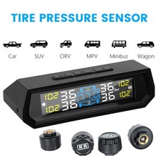 Solar Wireless TPMS Tyre Pressure Monitor System LCD 4 Sensors For Car Caravan