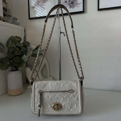 Coach White Lex Small Flap Turn Lock Crossbody Chain Leather bag