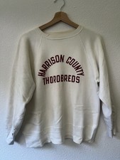 Vintage 50s 60s Thorobreds Flock Print Raglan Sweatshirt Distressed Size Medium