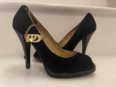 Black Suede Red Or Dead Designer Heels With attached Branded Anklet Chain Size 5 - Image 1 of 4