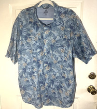 IZOD Saltwater Men’s 2XB Blue Hawaiian Tropical Short Sleeve Button Up Shirt