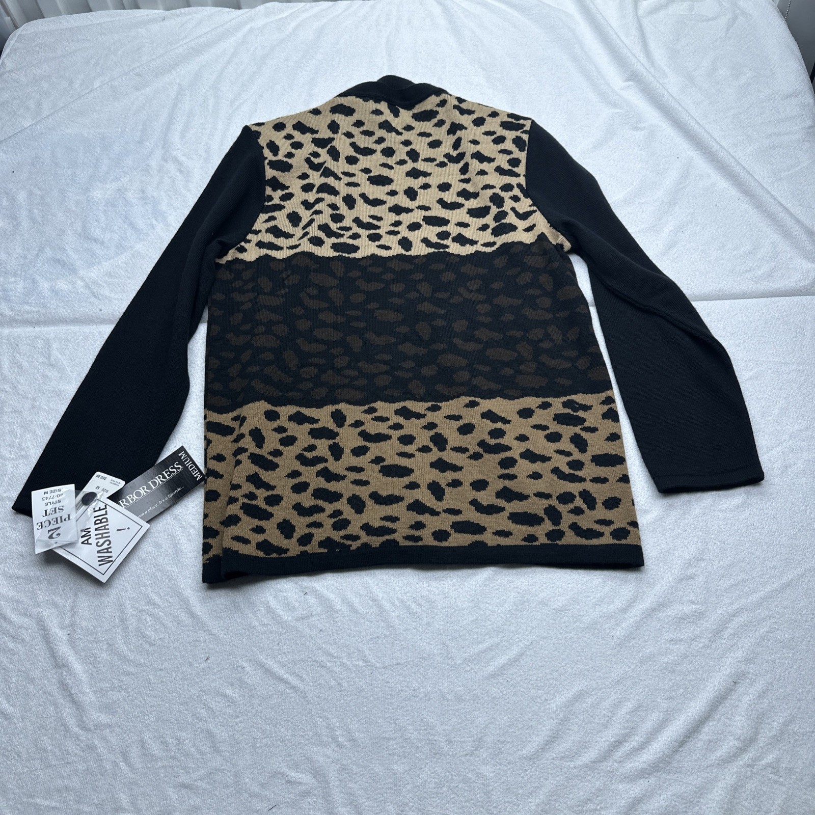 NWT Vintage Women's SAG HARBOR 2-PC Cardigan Pants Set Leopard Knit MEDIUM Mock image 9