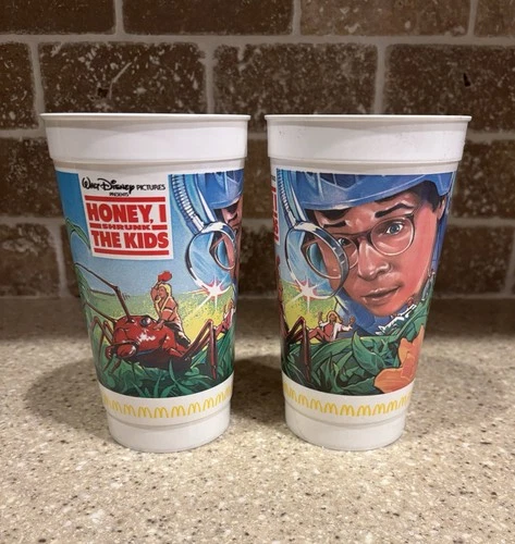 2 VTG Honey I Shrunk The Kids McDonalds Coca-Cola Collector Cups Disney 1988