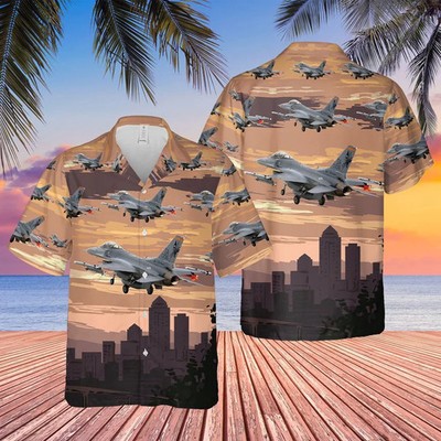 Air Force Hawaiian Shirt Iowa ANG 124th Attack Squadron F-16 Fighting Falcon