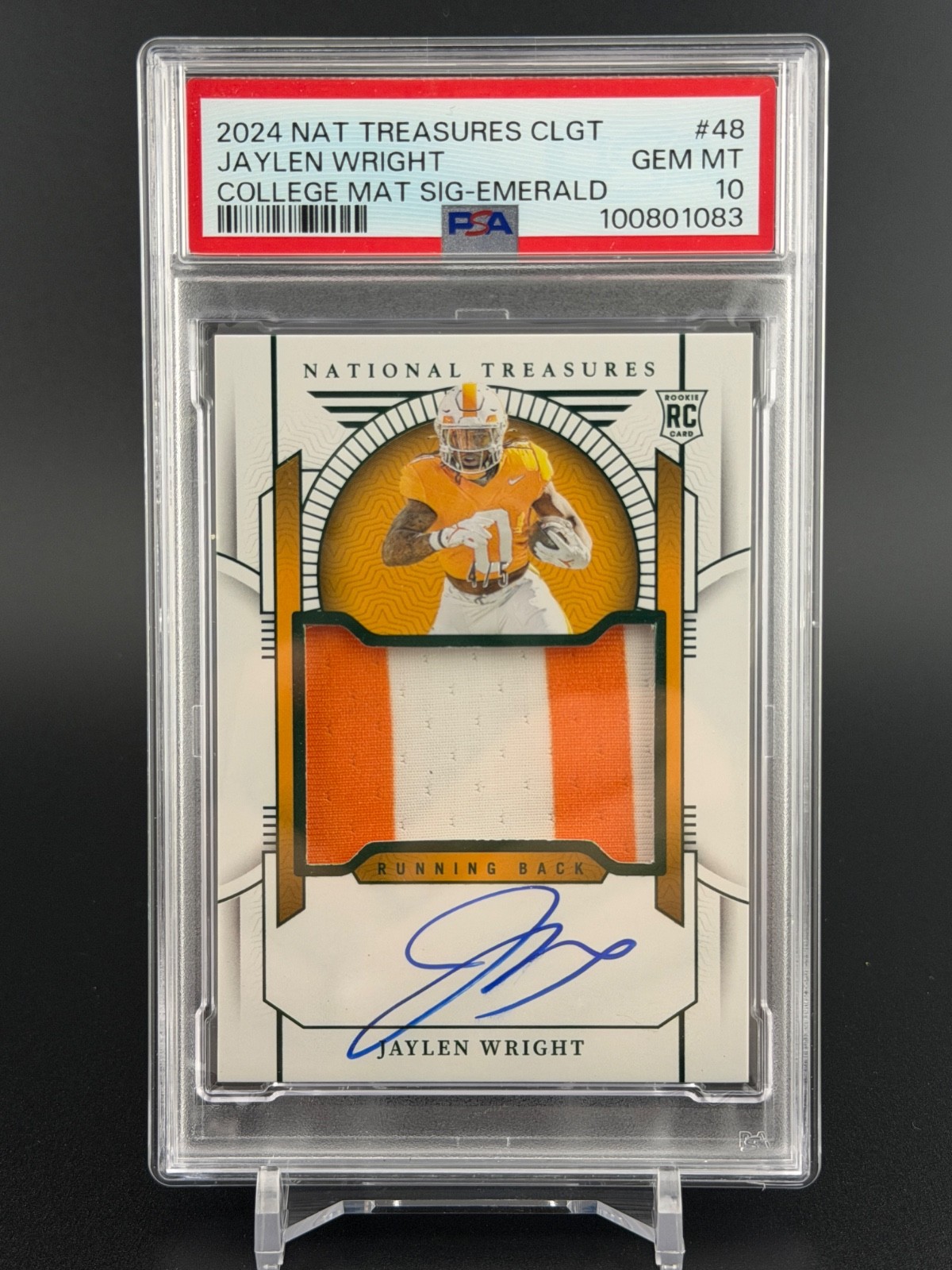 Jaylen Wright Panini National Treasures Collegiate #48 College Material Signature-Emerald