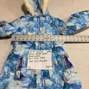 H& M Disney Frozen Elsa blue puffer jacket with fur hood. Size: 7-8years. SKU655