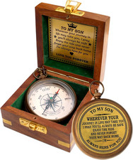 To My Son Engraved Brass Compass with Wooden Box   Inspirational Gift from Dad o
