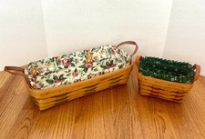 Lot of 2 Longaberger Baskets: Tea Basket & Double Handle Rectangle Basket