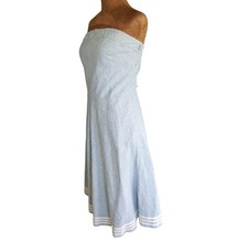 NWT American Eagle Y2K Linen Blend Striped Blue Midi Dress A-line Preppy Size 12