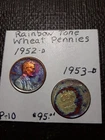 Rainbow Toned  Colors  2 - Wheat Penny   1952 -D / 1953 -D      P-10