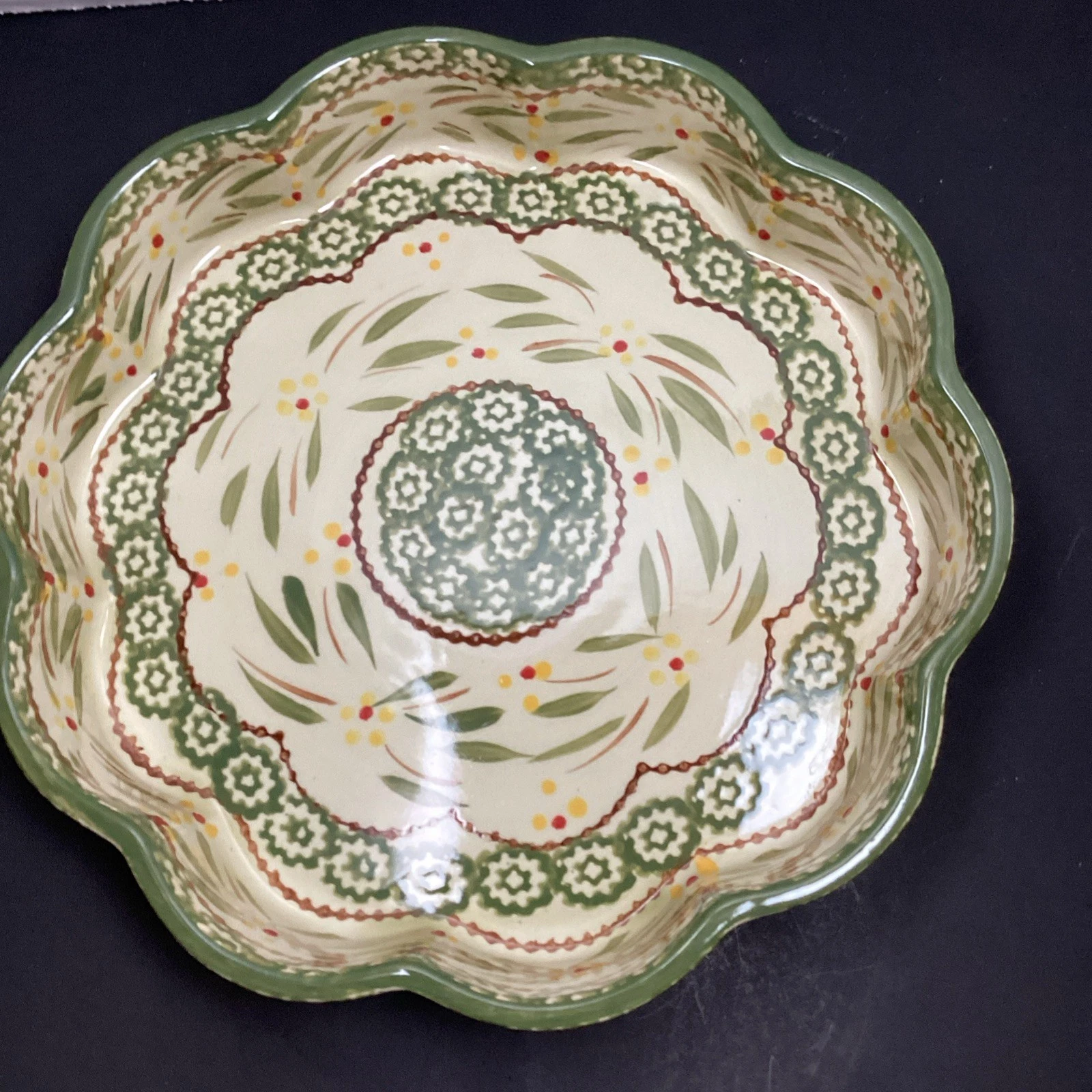 Temp-Tations Ovenware Old World Green 12” Quiche, Pie, Casserole Dish
