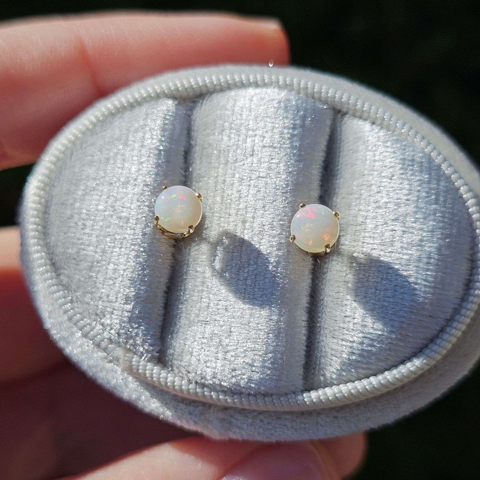 Solid 9ct Yellow Gold Solitaire Opal Studs - Natu… - image 5