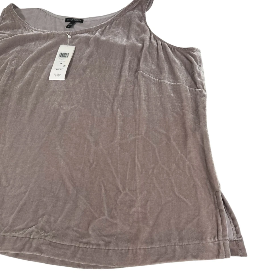 NEW Eileen Fisher Womens Briar Pink Stretch Velvet Scoop Neck Tank Top Size 3X - Image 3 of 4