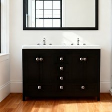 47" Freestanding Bathroom Vanity Double Ceramic Sinks 5 Storage Drawers Black