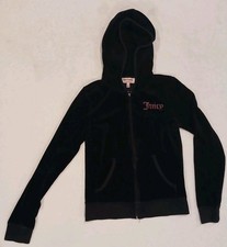 VTG Y2K Black Velour Juicy Couture Hoodie Size M Made In USA