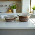 Vintage Pyrex Woodland Casserole Dish Set – 473-B (1L) & 471-B (500ml) with Lids