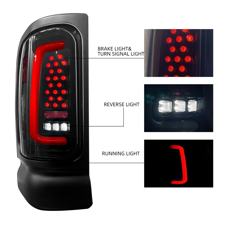 LED Tail Lights W/ Starting Animation For 1994-2001 02 Dodge RAM 1500 2500 3500 - Imagem 2 de 4