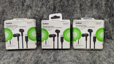 3 x Belkin USB-C In-Ear Headphones with Inline Mic Control Black G3H0002BTBLK
