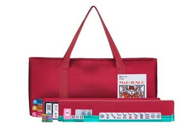 HNDTEK American Mahjong Set - Red Burgundy Soft Bag - 166 White Engraved Tile...