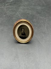 Antique 1870s Tintype Photo Named Mary Duncan Oval Gilt Velvet Easel Frame