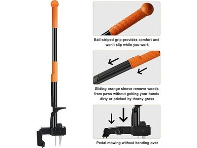 GOODPARTNER WEED PULLER TOOL STAND-UP - 40'' LONG HANDLE WEED -  BLACK/ORANGE