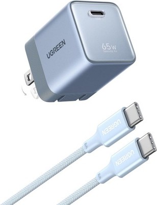 UGREEN Nexode Air 65W USB C GaN Charger Block with 3.3ft Cable, Blue