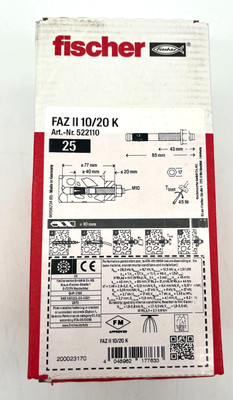 Fischer Bolzenanker FAZ II 10/20 K 522110 25er Packung Ankerbolzen Stahlanker
