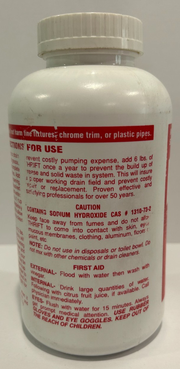Thrift T-200 Odorless Drain Cleaner (2 lb.) Container New FREE SHIPPING