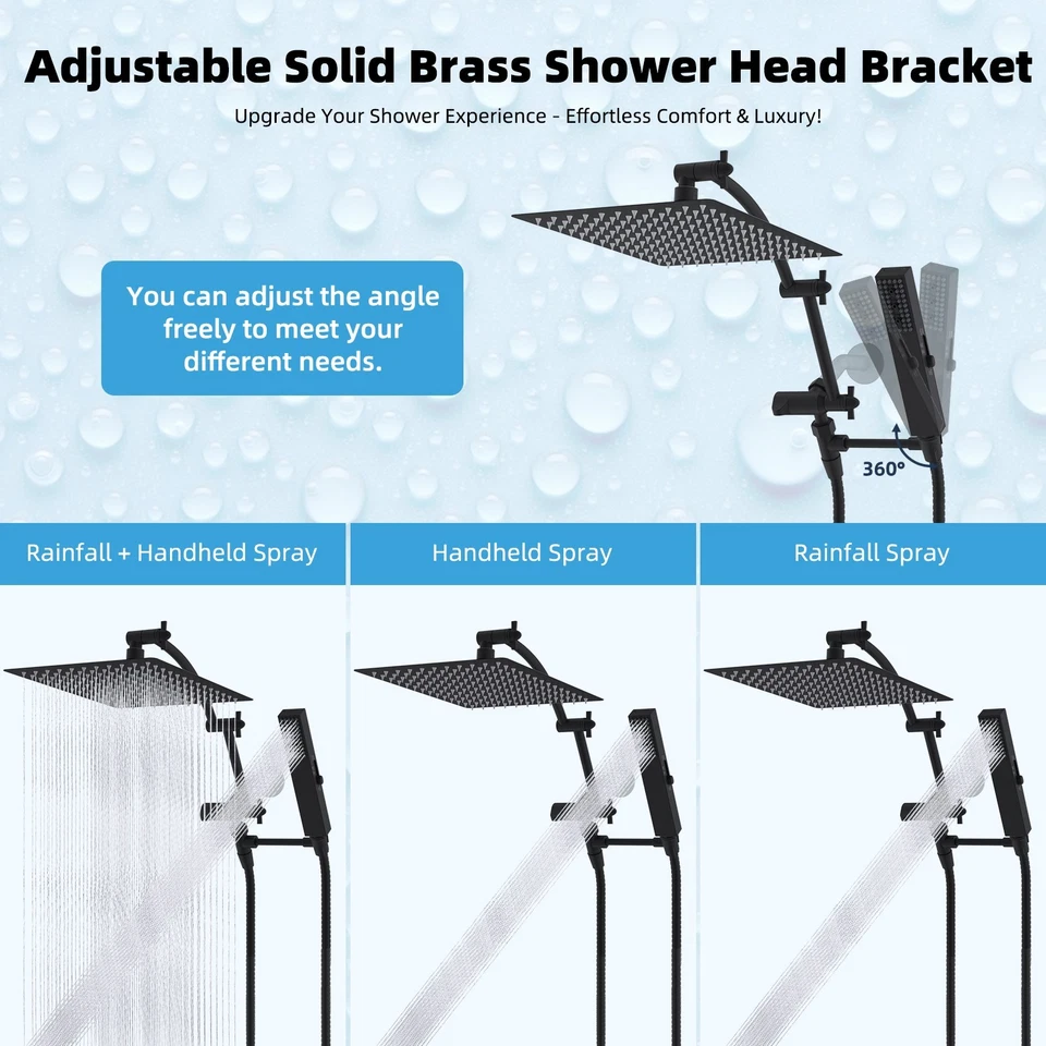 All Metal 12'' Rainfall Shower Head Square, High Pressure Handheld Shower Wand - Image 2 of 4