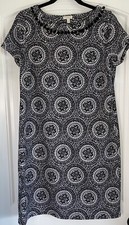 Talbots Black & White Dress with Pom Poms Medallion Floral Womens Sz M Petites