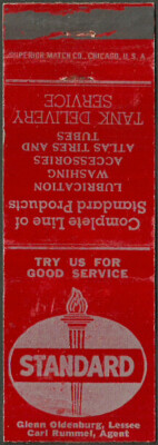 oil GAS vintage STANDARD SERVICE STATION matchcover from HOLDREGE, NE nebraska