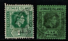 Leeward Islands 1938 1951 King George VI 1d, 1/- SG100, 110 Used see note