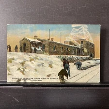 Clearing summer snow from Cog Railway Pikes Peak Summit Antique Vintage Postcard