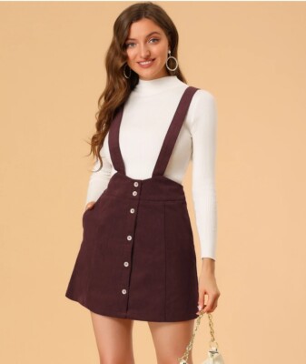 Long Skirt Mustard Skirt With Suspenders INSPIRE CHIC Women's High