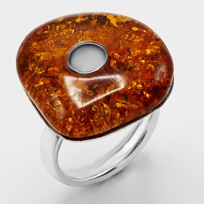 925 massiv Sterlingsilber natürlicher cognac baltischer Bernstein freie Form schöner Ring Größe 7
