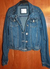 JUSTICE Girls' Sz 12 DENIM/JEAN JACKET blue w/ buttons bling EUC
