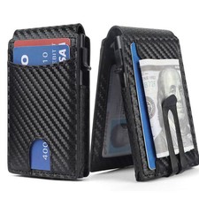 Mens Slim Minimalist Wallet with Money Clip, Pop Up Card Holder Bifold Wallet