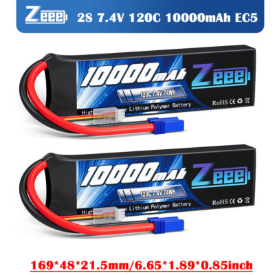 2x Zeee 2S Lipo Akku 10000mAh 7.4V 120C EC5 softcase für RC Auto Truck Flugzeug