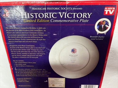 NUEVO Plato Coleccionable Victoria Histórica Presidente Barack Obama con Certificado de Autenticidad y Soporte - Imagen 3 de 3