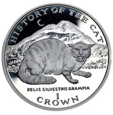 ISLE OF MAN 1 Crown 1997 Silver Proof 'Felis Silvestris Cat- History of the Cat'
