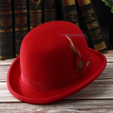 Classic Wool Felt Men Dura Bowler Top Hat Women Feather Bowler Dome Hard Top Hat