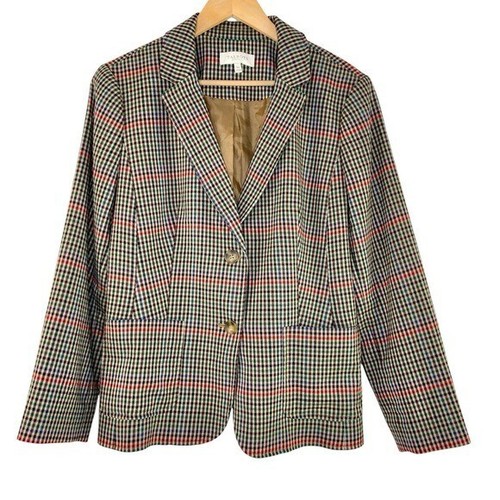 Size 16W Talbots Brown Plaid Academia Blazer - Picture 2 of 6