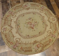 4'x4' Round French Aubusson Hand knotted wool Needlepoint Circle foyer area rug