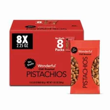 Wonderful Pistachios, No Shells, Chili Roasted Nuts, 2.25 Ounce Bag, (Pack of 8)