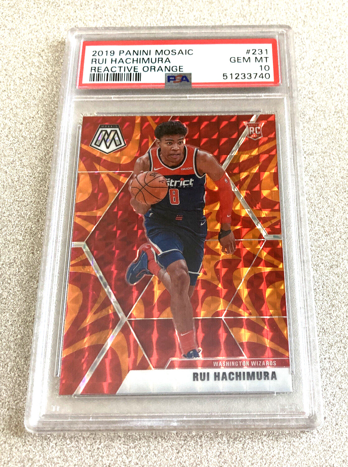 2019 Panini Mosaic RC Reactive Orange Prizm #231 Rui Hachimura PSA 10 GEM MINT